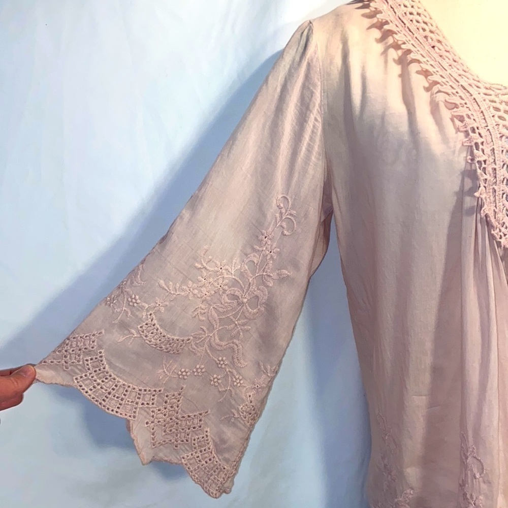Aoyama Itchome blush pink embroidered silk blend boho tunic size M